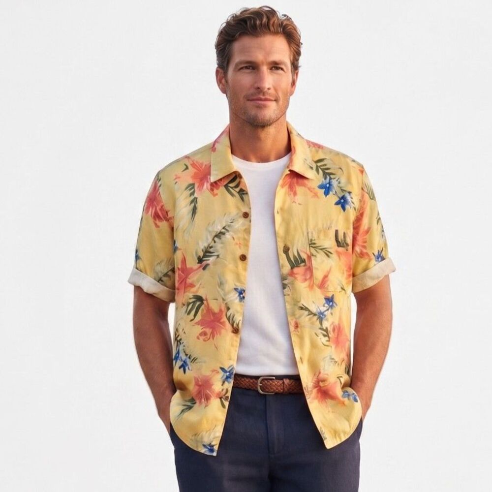 Tommy Bahama Button Up 100% Silk Shirt Size Large